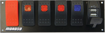 compare product Moroso Rocker Switch Panel - Flat Surface Mount - LED w/USB - 2.488in x 7.85in -Five On/Off Switches