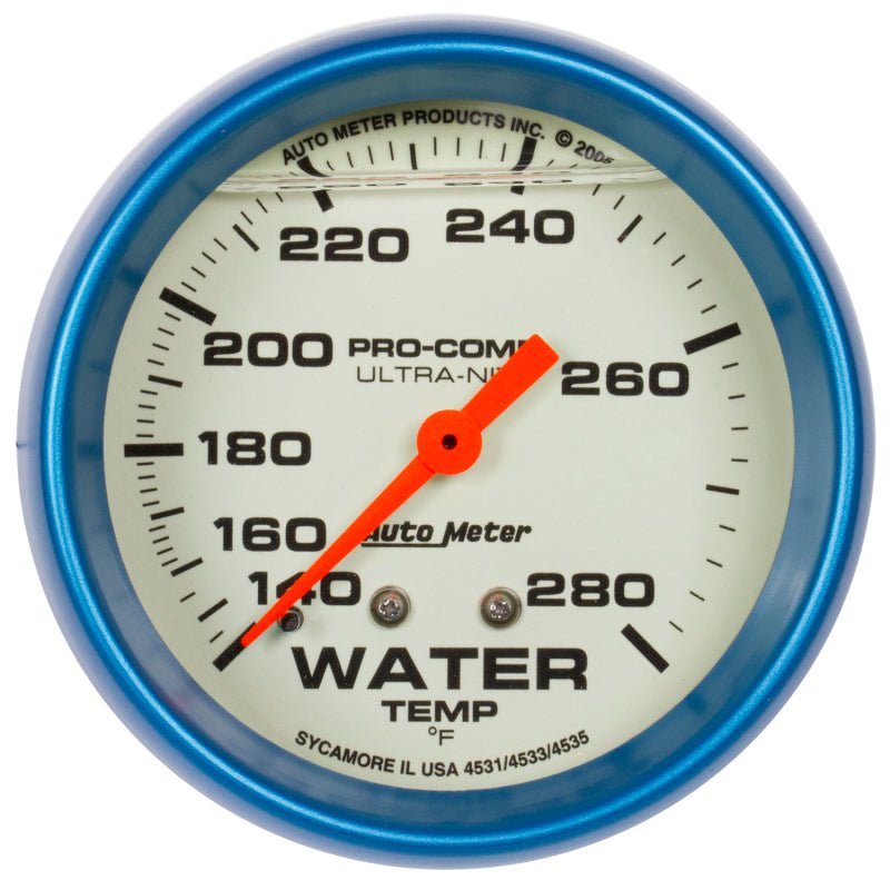 Autometer Ultra - Nite 2 - 5/8in 140 - 280 Degree Liquid Filled Mechanical Glow In Dark Water Temp Gauge - My Store