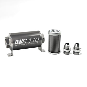 compare product DeatschWerks Stainless Steel 8AN 40 Micron Universal Inline Fuel Filter Housing Kit (110mm)