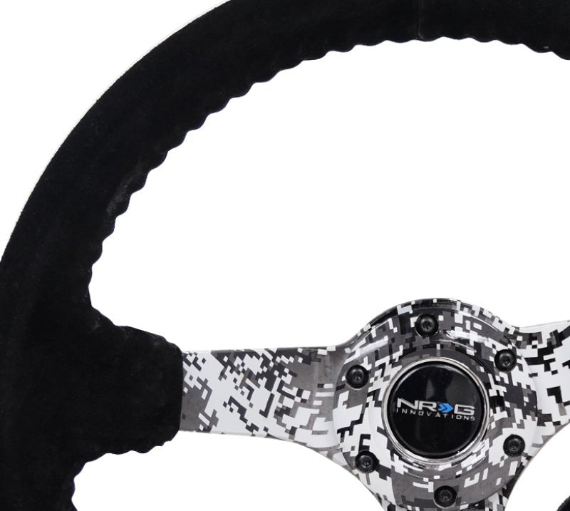 NRG Reinforced Steering Wheel (350mm / 3in. Deep) Blk Suede w/Hydrodipped Digi - Camo Spokes - My Store