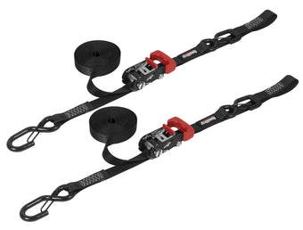 compare product SpeedStrap 1In x 15Ft Ratchet Tie Down w/ Snap FtSFt Hooks w/ Soft Tie (2 Pack) - Black