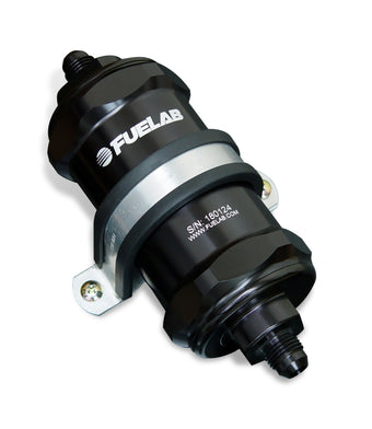 compare product Fuelab 818 In-Line Fuel Filter Standard -8AN In/Out 40 Micron Stainless - Black