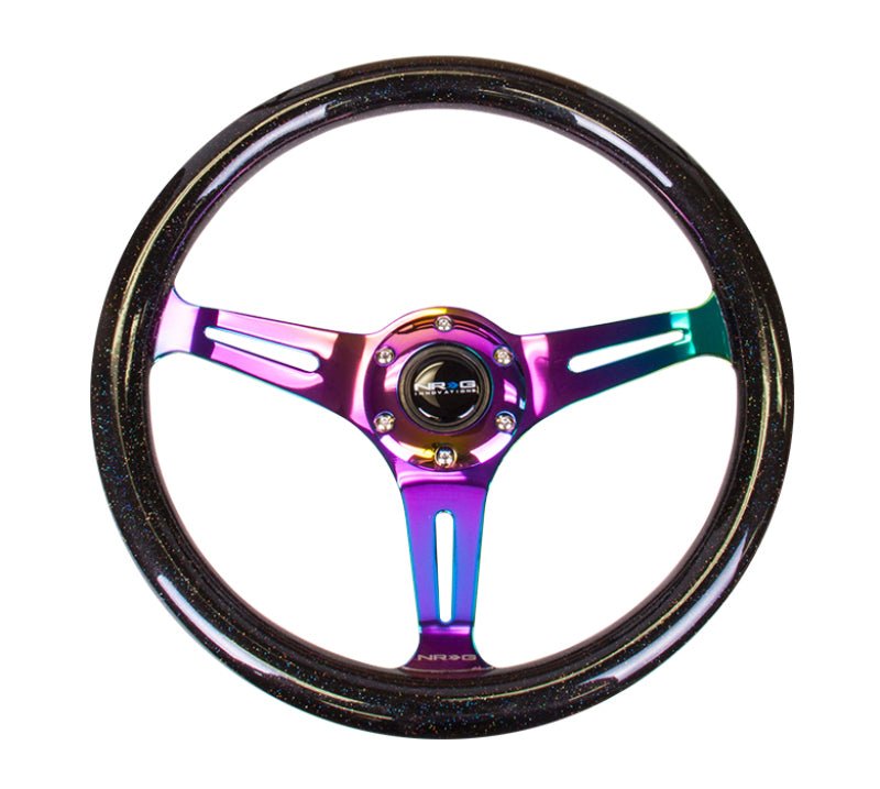 NRG Classic Wood Grain Steering Wheel (350mm) Black Sparkle/Galaxy Color w/Neochrome 3 - Spoke - My Store