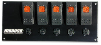 compare product Moroso Rocker Switch Panel - Flat Surface Mount - LED - 3-3/8in x 8in - Five On/Off Switches