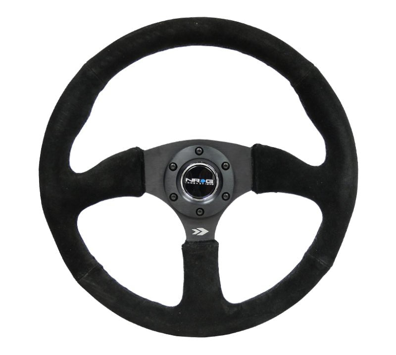 NRG Reinforced Steering Wheel (350mm / 2.5in. Deep) Blk Suede Comfort Grip w/5mm Matte Blk Spokes - My Store