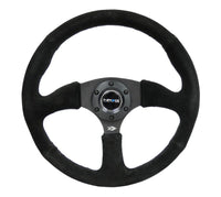 NRG Reinforced Steering Wheel (350mm / 2.5in. Deep) Blk Suede Comfort Grip w/5mm Matte Blk Spokes - My Store