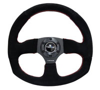 NRG Reinforced Steering Wheel (320mm Horizontal / 330mm Vertical) Suede w/Red Stitch - My Store