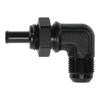 compare product DeatschWerks 10AN Male Flare Bulkhead to 3/8in Hose Barb 90-Degree