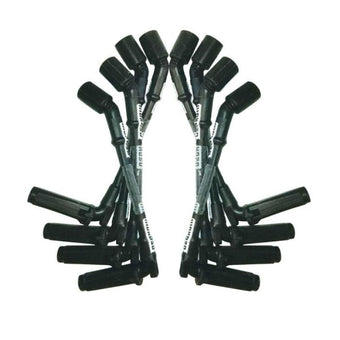 compare product Moroso GM LS 9.75in Long Coil On Plug 90 Deg Sleeved Ultra Spark Plug Wire Set - Black