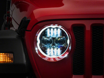 compare product Raxiom 18-23 Jeep Wrangler JL Axial Series 9-In Angel Eye LED Headlights- Black Housing (Clear Lens)