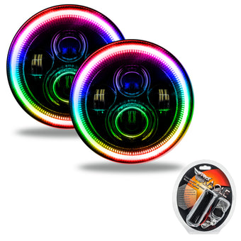 compare product Oracle 7in High Powered LED Headlights - Black Bezel - ColorSHIFT