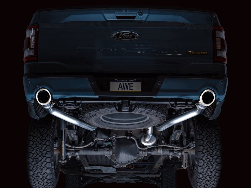 AWE Tuning 2021+ Ford F150 Tremor w/ Bumper Cutouts 0FG Non - Resonated Cat - Back w/ Chrome Silver Tips - My Store