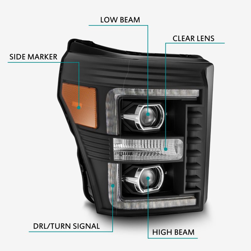 AlphaRex 11 - 16 Ford F - 250 SD PRO - Series Projector Headlights Plank Style Design Black w/Seq Signal - My Store