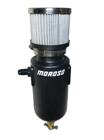 compare product Moroso Breather Tank/Catch Can -6An Male Inlet - Black Polyethylene