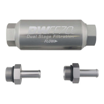 compare product DeatschWerks 3/8in 10 Micron 70mm Compact In-Line Fuel Filter Kit