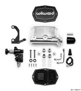 compare product Wilwood Compact Tandem M/C - 1.12in Bore - w/Bracket and Valve - Ball Burnished