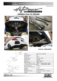 HKS 17+ Honda Civic Si Sedan (FC) Hi - Power Muffler Exhaust - My Store