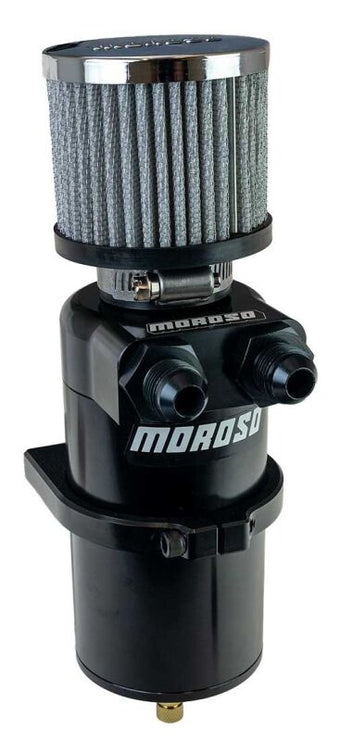 compare product Moroso Dual Inlet -8AN Billet Breather Tank Catch Can - Black