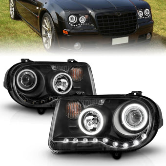 compare product ANZO 2005-2010 Chrysler 300C Projector Headlights w/ Halo Black (CCFL) G2
