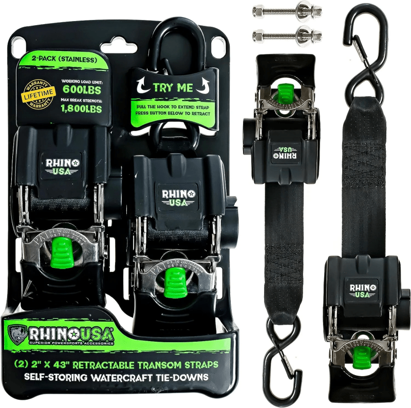 Rhino USA Retractable Transom Straps (2 Pack - Stainless) - My Store