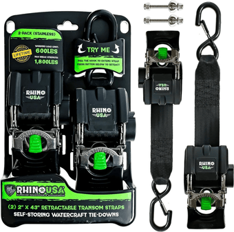 compare product Rhino USA Retractable Transom Straps (2 Pack-Stainless)