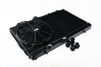 compare product CSF 01-07 Mitsubishi Evo 7/8/9 Full-Slim Radiator w/12in Fan & Shroud/-16AN - Black