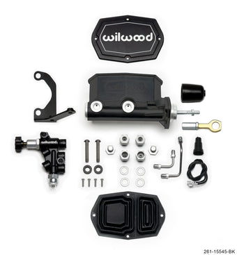 compare product Wilwood Compact Tandem M/C - 1.12in Bore w/Bracket and Valve fits Mustang (Pushrod) - Black