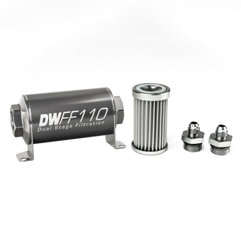 compare product DeatschWerks Stainless Steel 6AN 5 Micron Universal Inline Fuel Filter Housing Kit (110mm)
