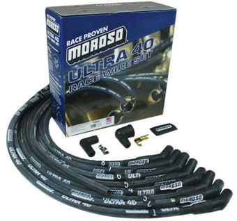 compare product Moroso Ford 289-302 Ignition Wire Set - Ultra 40 - Sleeved - HEI - 135 Degree - Black