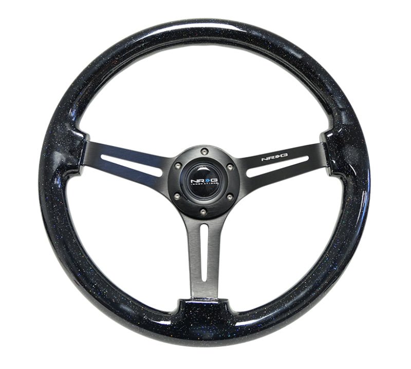 NRG Reinforced Steering Wheel (350mm / 3in. Deep) Black Multi Color Flake Wood w/ Black Matte Center - My Store