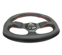 NRG Reinforced Steering Wheel (320mm Horizontal / 330mm Vertical) Leather w/Red Stitching - My Store
