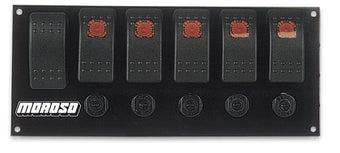 compare product Moroso Rocker Switch Panel - Flat Surface Mount - LED - 3.3888in x 8in - Five On/Off Switches