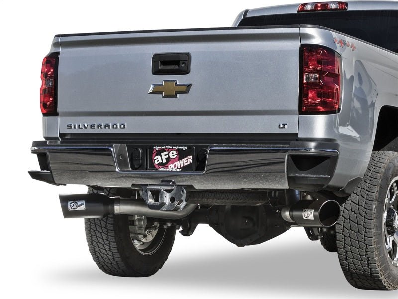 aFe LARGE Bore HD 4in Dual DPF - Back SS Exhaust w/Black Tip 16 - 17 GM Diesel Truck V8 - 6.6L (td) LML - My Store