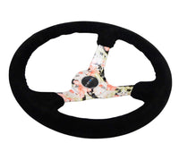 NRG Reinforced Steering Wheel (350mm / 3in. Deep) Blk Suede Floral Dipped w/ Blk Baseball Stitch - My Store