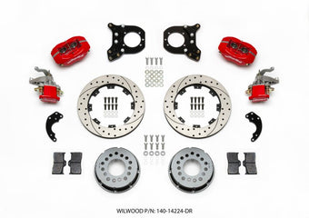 compare product Wilwood Forged Dynalite P/S Rear Kit w/MC4 P-Brake Drill Red Chev 12 Bolt w/Clip Eliminator