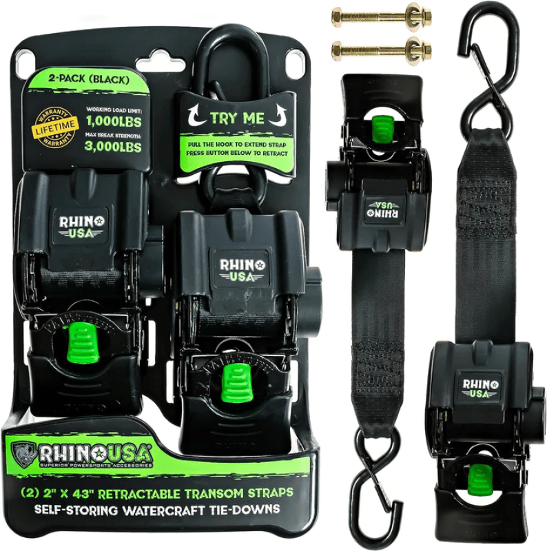 Rhino USA Retractable Transom Straps (2 Pack - Black) - My Store
