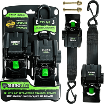 compare product Rhino USA Retractable Transom Straps (2 Pack-Black)