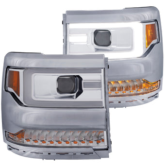 compare product ANZO 16-17 Chevy Silverado 1500 Projector Headlights Plank Style Design Chrome w/ Amber