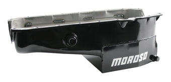 compare product Moroso 86-Up Chevrolet Small Block (w/1in Inspection Bung) Wet Sump 7qt 7.5in Steel Oil Pan