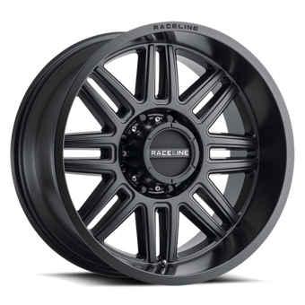 compare product Raceline 948B Split 18x9in / 8x165.1 BP / 18mm Offset / 125.2mm Bore - Satin Black Wheel