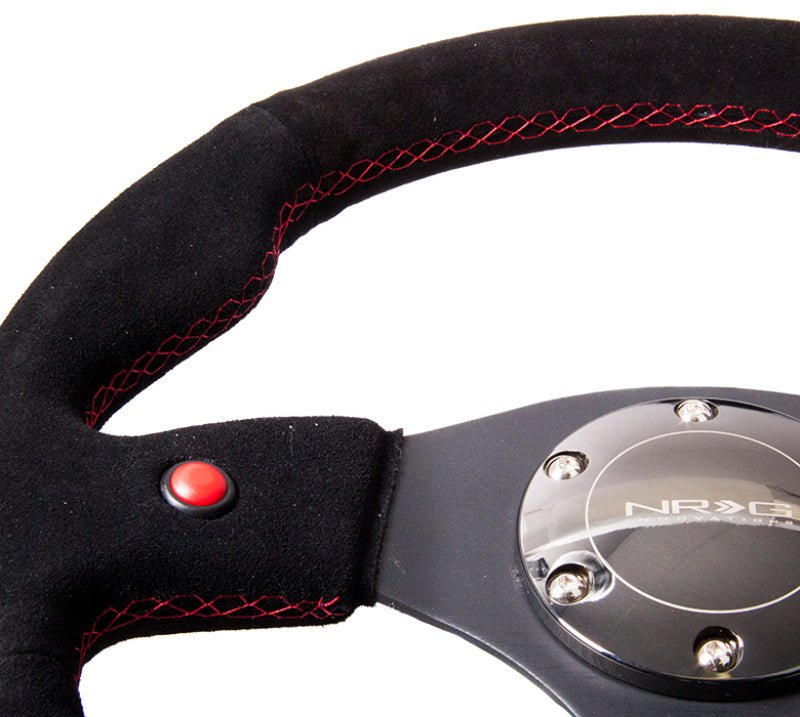 NRG Reinforced Steering Wheel (320mm) Blk Suede w/Dual Buttons - My Store