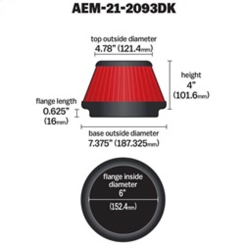AEM 6 in x 4 in Dryflow Tapered Conical Air Filter - My Store