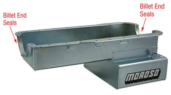 compare product Moroso Ford 289-302 (w/Front Sump) Road Race Baffled Wet Sump 7qt 8in Steel Oil Pan