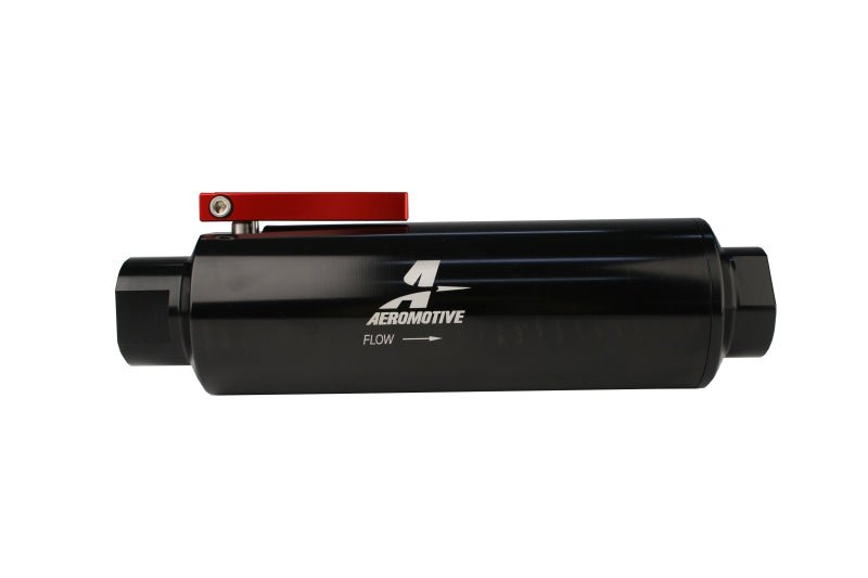 Aeromotive In - Line AN - 12 Filter w/Shutoff Valve 100 Micron SS Element - Black Anodize Finish - My Store