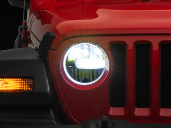 compare product Raxiom 18-23 Jeep Wrangler JL Axial Series 9-In LED Headlights- Black Housing (Clear Lens)