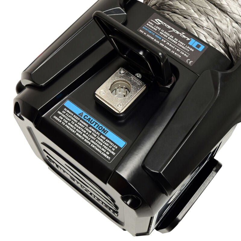 Superwinch 10000 LBS 12V DC 3/8in x 54ft Synthetic Rope Scorpion 10000SR Winch - Black Powdercoat - My Store