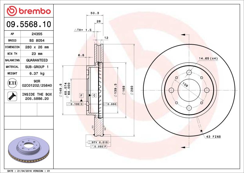 Brembo 1993 Volvo 850 Front Premium OE Equivalent Rotor - My Store