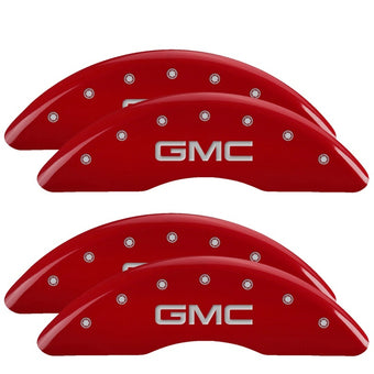 compare product MGP 4 Caliper Covers Engraved Front & Rear GMC Red finish silver ch