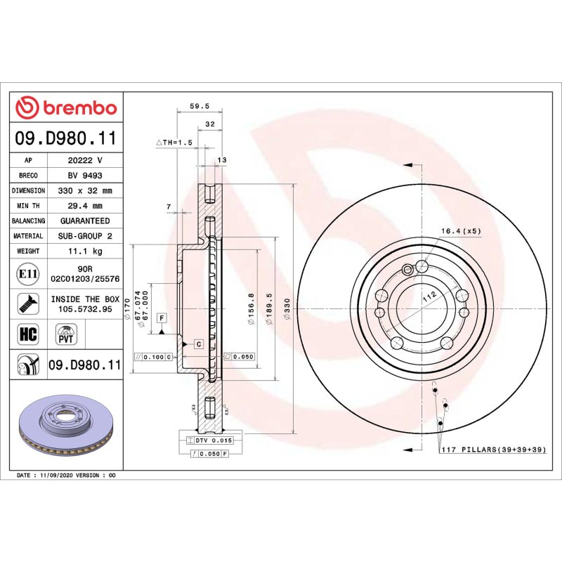 Brembo OE 20 - 23 Mercedes - Benz GLE350/20 - 21 GLE450/GLE580 UV Coated Brake Disc - Front - My Store