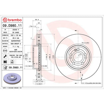 compare product Brembo OE 20-23 Mercedes-Benz GLE350/20-21 GLE450/GLE580 UV Coated Brake Disc - Front